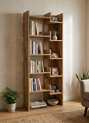 Стеллаж для книг york с открытыми полками, лдсп, 61×25×163 см - для гостиной, кабинета, спальни дуб крафт золотой (york)