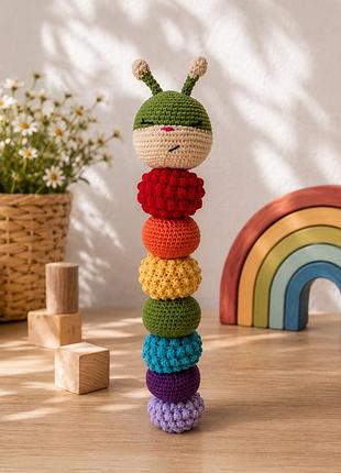 🐛 тактильна іграшка «гусеничка» з брязкальцем 🌈