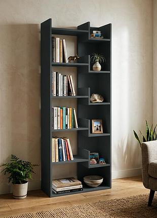 Стелаж для книг york з відкритими полицями, лдсп, 61×25×163 см - для вітальні, кабінету, спальні антрацит (york)