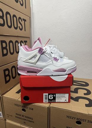 Кроссовки nike jordan 4 white pink oreo / найк джордан 4 бело розовые 36 37 38 39 40 41