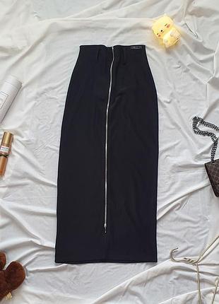 Бавовняна спідниця міді в рубчик madison з блискавкою та високою талією