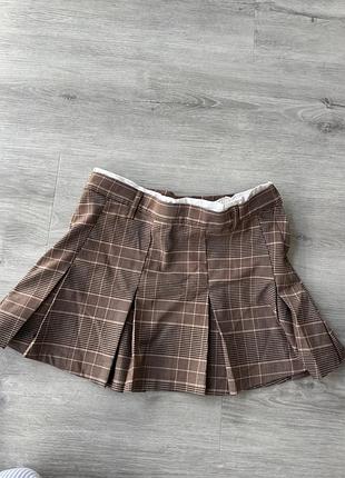 Коричнева спідниця h&m у клітинку (розмір 140 / 9-10 років / xxs)