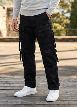 Чоловічі штани карго zara relaxed cargo з об'ємними кишенями чорні р. eur 46 / mex 36