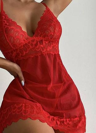 Женский пеньюар с кружевами amanda. размеры от s до 5xl червоний