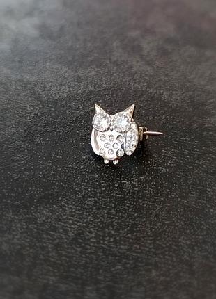 Серебряная брошь "сова" с цирконием brh-owl