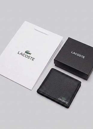 Мужской кошелек lacoste черного цвета, кожаный кошелек лакоста, кошелек из натуральной кожи, подарочный набор