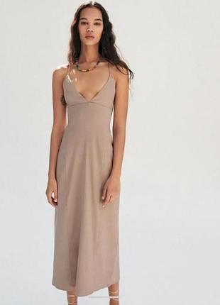 Платье миди от zara с открытой спиной на завязке льняное