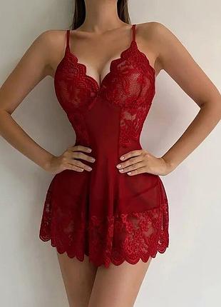 Кружевной женский пеньюар "virginie" s-3xl красный