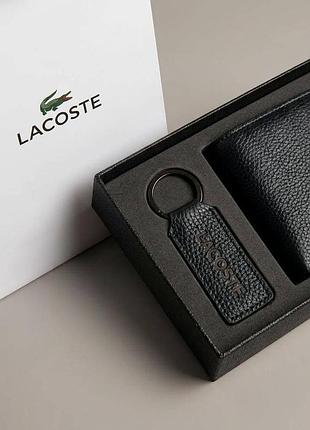 Мужской кошелек lacoste черного цвета, кожаный кошелек лакоста, кошелек из натуральной кожи, подарочный набор
