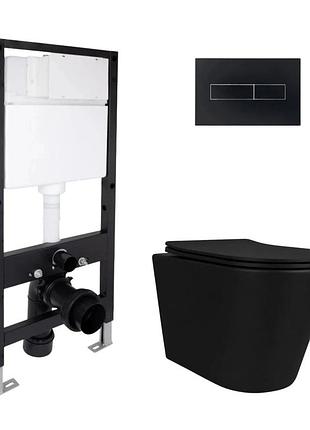 Готовое решение qtap для ванной комнаты: подвесной унитаз scorpio ultra quiet black 520 x 365 x 365 + комплект инсталляции