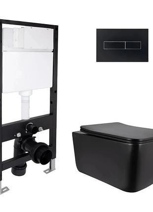 Готовое решение qtap для ванной комнаты: подвесной унитаз gemini ultra quiet black 520 x 360 x 350 + комплект инсталляции standard