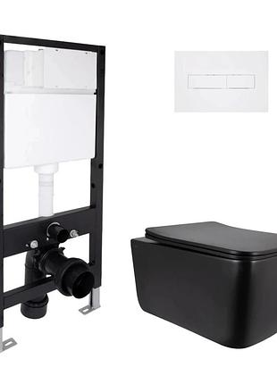 Готовое решение qtap для ванной комнаты: подвесной унитаз gemini ultra quiet black 520 x 360 x 350 + комплект инсталляции standard