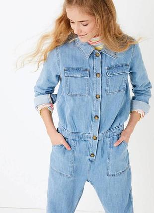 Джинсовый комбинезон marks & spencer для девочки, голубой, размер 116-122 (6-7 лет)