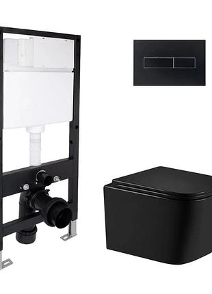 Готовое решение qtap для ванной комнаты: подвесной унитаз crow ultra quiet black 485 x 340 x 290 + комплект инсталляции standard