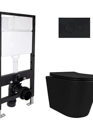 Готове рішення qtap для ванної кімнати: підвісний унітаз scorpio ultra quiet black 520 x 365 x 365 + комплект інсталяції standard