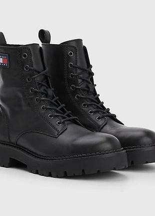 Чоловічі шкіряні черевики tommy hilfiger, чорні, на шнурівці, розмір 40