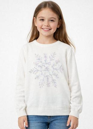 Дитячий светр h&m з паєтками «сніжинка» білий 6-8 років