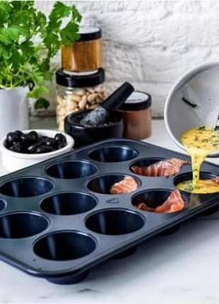 Форма для маффинов и капкейков 12 шт, диаметр 7 см, антипригарная, черная