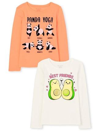 Комплект детских хлопковых лонгсливов the children's place "best friends avocado"/ "panda yoga", белый/оранжевый