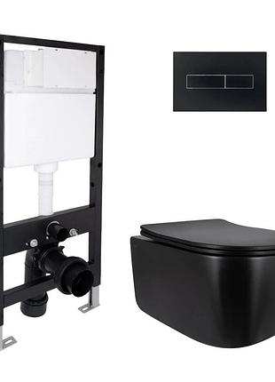 Готовое решение qtap для ванной комнаты: подвесной унитаз taurus ultra quiet black 515 x 360 x 350 + комплект инсталляции standard