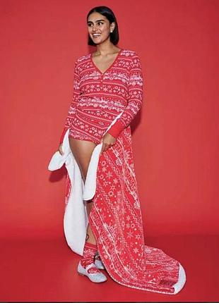 Плед victoria’s secret, червоний з білим візерунком, м’який та теплий