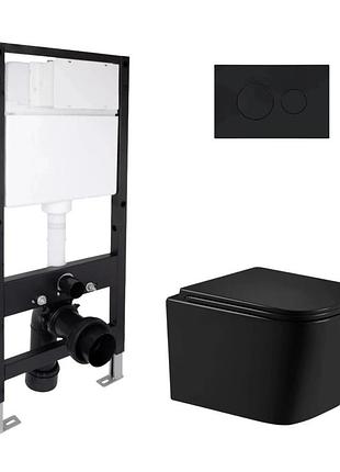 Готовое решение qtap для ванной комнаты: подвесной унитаз crow ultra quiet black 485 x 340 x 290 + комплект инсталляции standard