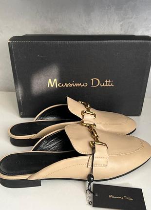 Шкіряні лофери-мюлі massimo dutti жіночі бежеві, натуральна шкіра, eu 37