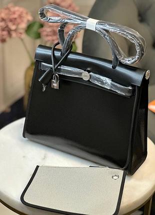 Сумка чорна hermes herbag platimum hardware