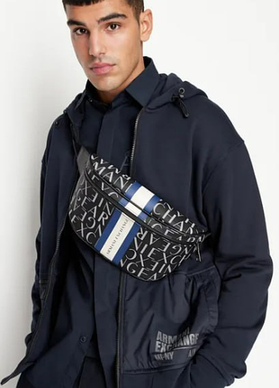 Чоловіча бананка armani exchange, темно-синя з логотипним принтом, 27x14,5x7 см