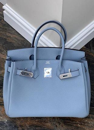 Сумка hermes birkin platinum hardware 30 cm неймовірний блакитний колір срібна фурнітура