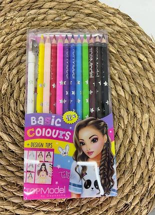 Набір кольорових олівців topmodel basic colours 12 шт з точилкою та дизайн-підказками