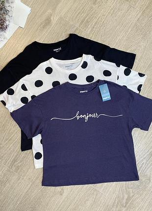Набір дитячих футболок для дівчинки pepperts 134/140 см та 146/152 см однотонна, напис, горох