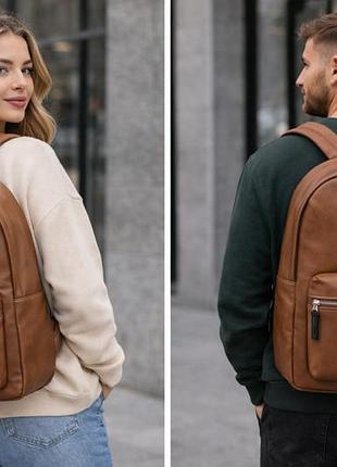 Кожаный рюкзак timberland, коричневый, вместительный, с карманом на молнии