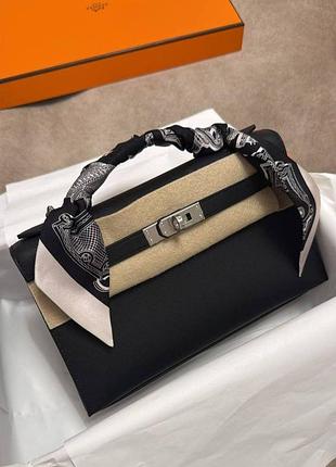 Сумка hermes kelly pochette platinum hardware чорний колір