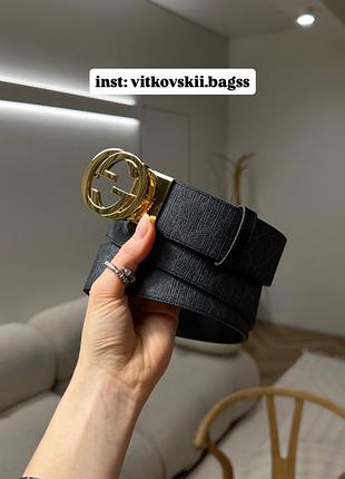 Ремінець  belt with interlocking g buckle grey canvas/gold💛