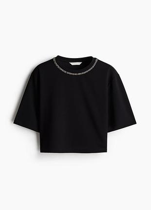 Футболка жіноча h&m чорна вкорочена оверсайз футболка л