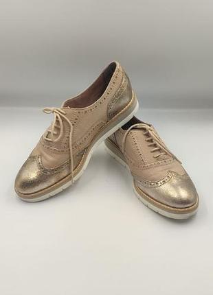Кожаные женские туфли-броги Tamaris metallic beige (оригинал) - размер 38 (24.5 см)
