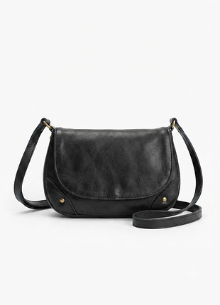 Стильная кожаная сумка кроссбоди genuine leather / черная сумка через плечо