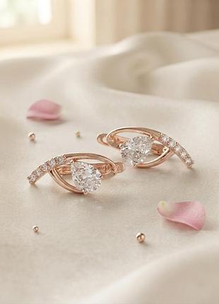 Сережки "крапля" з кристалами, медичне золото xuping