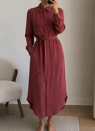 Сукня-сорочка massimo dutti з поясом, 100% віскоза міді
