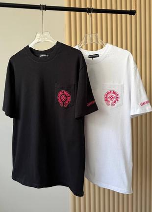 Футболки подовжені з червоним лого chrome hearts