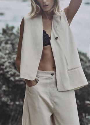Стильний асиметричний лляний жилет оверсайз zara 🔥🔥🔥