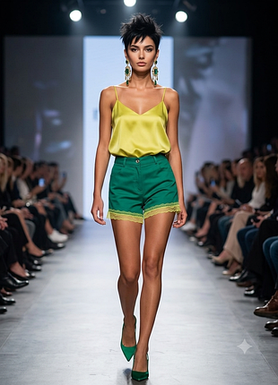Ексклюзивні смарагдові шорти з мереживом ashley brooke designer mode — нові з біркою (розмір m / 38)