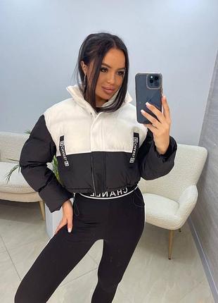 Коротка куртка чорно біла chanel