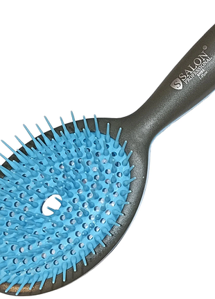 Гребінець-щітка salon professional 8h60 велика з гумовими зубчиками, колір блакитний