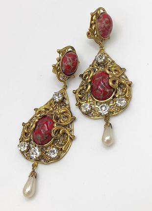 Серьги клипсы пекинское стекло винтаж чехословакия