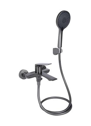 Смеситель для ванны qtap vlasta new (с душевым гарнитуром) gunmetal black pvd (qtvla259gmb45643)