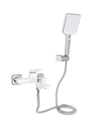 Смеситель для ванны qtap presto (с душевым гарнитуром) chrome/white (qtpre259crw45579)