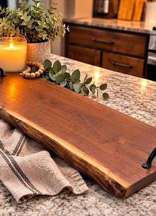 Дерев’яний сервірувальний піднос woodtray з металевими ручками 50×30 см