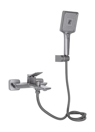 Смеситель для ванны qtap presto (с душевым гарнитуром) gunmetal black (qtpre259grp45584)